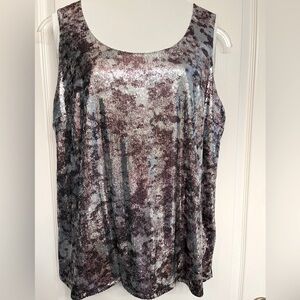 INC SequinTank Multi color, Silver/Plum, 1X